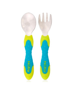 Utensilios de Acero Inoxidable Nuby 2 Piezas Azul Verde