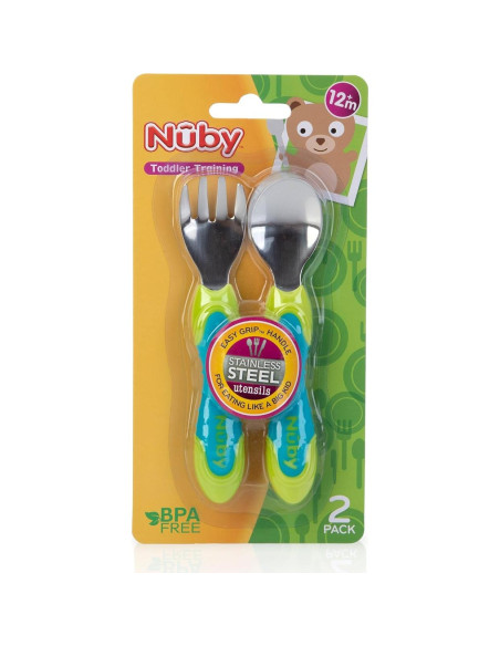 Utensilios de Acero Inoxidable Nuby 2 Piezas Azul Verde