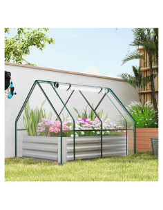 Huerto Elevado Galvanizado Outsunny 1.22x0.91m con Invernadero
