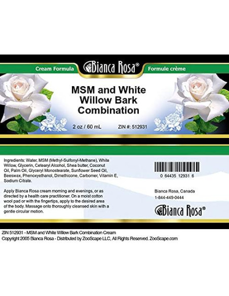 Crema Bianca Rosa de MSM y Corteza de Sauce Blanco 100 g