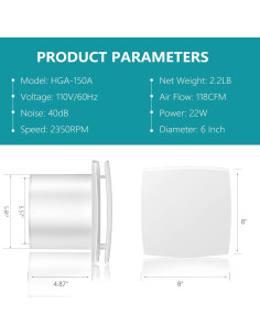 Ventilador de Escape HG Power 6" para Baño y Cocina 25W 2