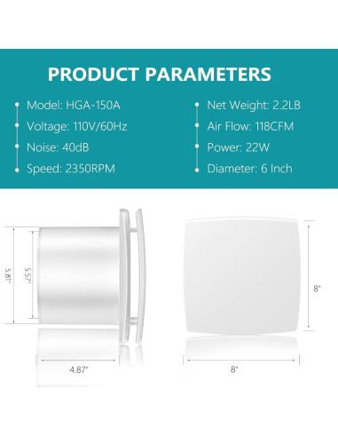 Ventilador de Escape HG Power 6" para Baño y Cocina 25W