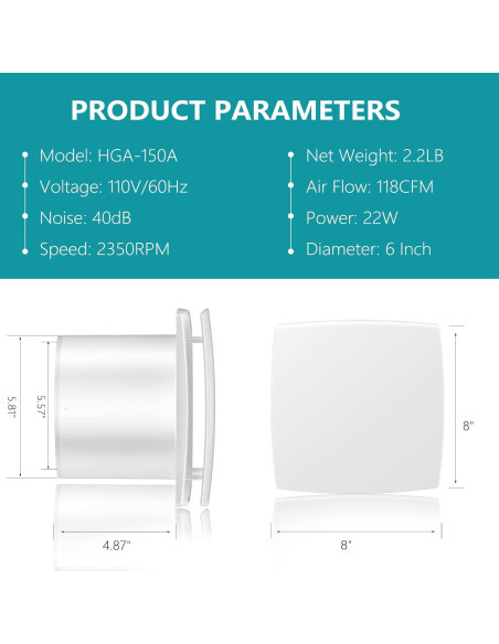 Ventilador de Escape HG Power 6" para Baño y Cocina 25W