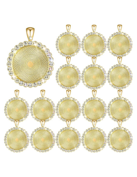 Bandejas de Colgante Hicarer 32 Piezas 25 mm Oro Rhinestone