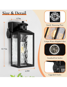 Luces de Sensor de Movimiento TOBUSA para Exterior, Negro, 2 Pzas 2