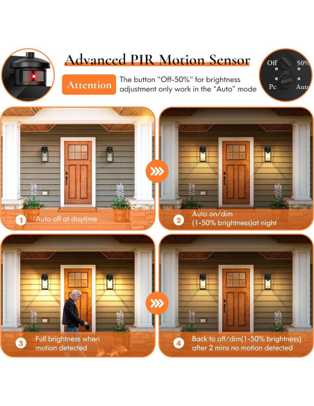 Luces de Sensor de Movimiento TOBUSA para Exterior, Negro, 2 Pzas