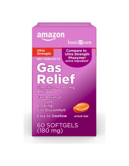 Alivio de Gas Simeticona 180 mg Amazon Basic Care 60 Cápsulas