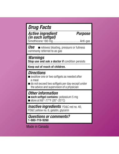 Alivio de Gas Simeticona 180 mg Amazon Basic Care 60 Cápsulas