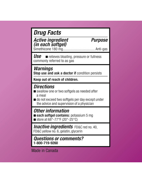 Alivio de Gas Simeticona 180 mg Amazon Basic Care 60 Cápsulas