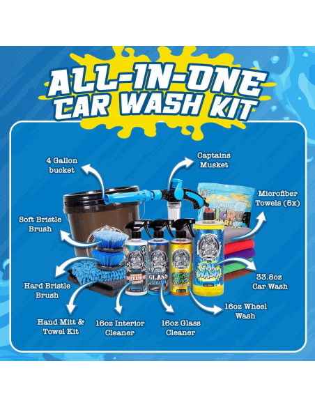 Kit de Limpieza de Autos Salty Captain 15 Piezas - Cubo 15L