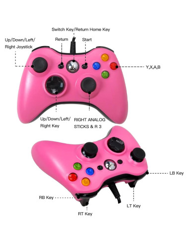 Controlador con cable USB USonline911 para Xbox 360 y PC Rosa