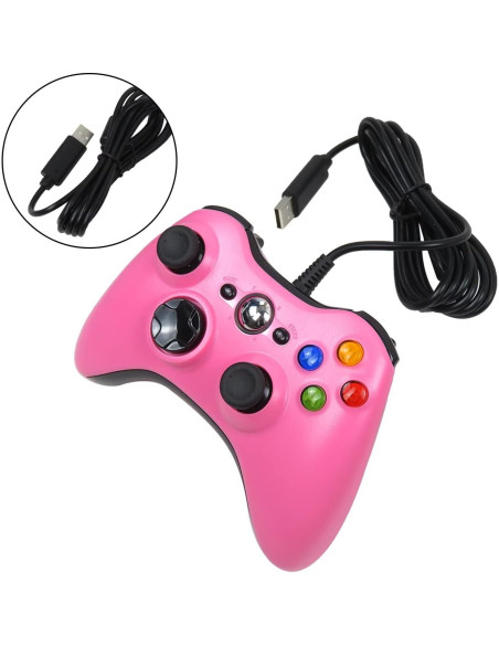 Controlador con cable USB USonline911 para Xbox 360 y PC Rosa