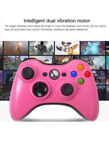Controlador con cable USB USonline911 para Xbox 360 y PC Rosa