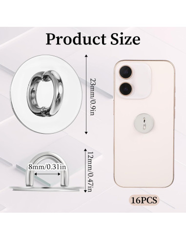 16 Ganchos de Encanto para Teléfono Zyghjort Plata Adhesivos