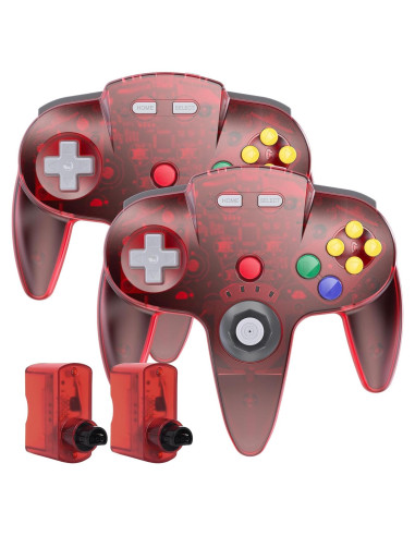 Controlador Inalámbrico N64 SAFFUN Rojo Transparente - 2 Pack