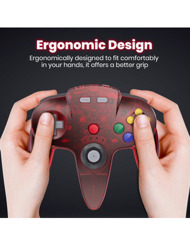 Controlador Inalámbrico N64 SAFFUN Rojo Transparente - 2 Pack