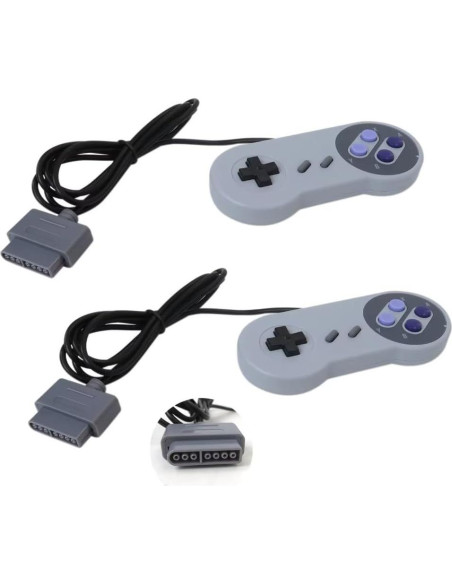 Paquete de 2 Gamepads con Cable para Nintendo SNES Gris