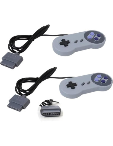 Paquete de 2 Gamepads con Cable para Nintendo SNES Gris