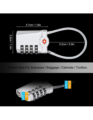 2 Candados de Equipaje TSA Diyife con Cable Flexible 14cm