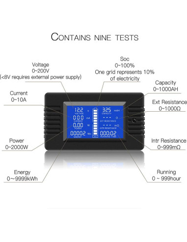 Medidor de Batería DC 10A PZEM-013 Multifuncional LCD