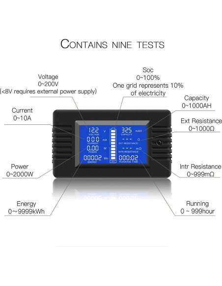 Medidor de Batería DC 10A PZEM-013 Multifuncional LCD