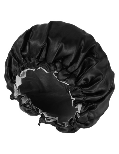 Gorro de Ducha Impermeable Abeillo de Satén Negro Ajustable