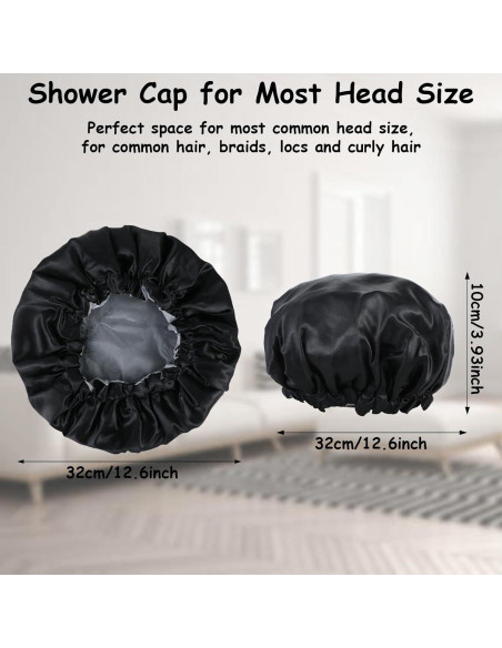 Gorro de Ducha Impermeable Abeillo de Satén Negro Ajustable