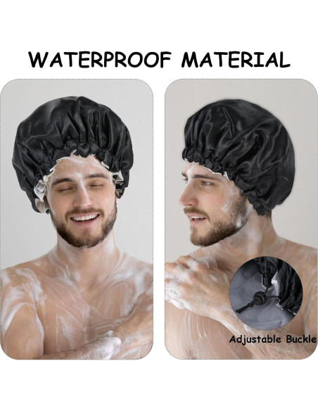 Gorro de Ducha Impermeable Abeillo de Satén Negro Ajustable