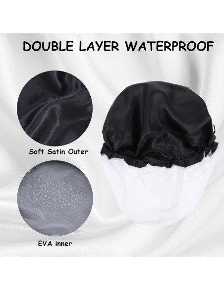 Gorro de Ducha Impermeable Abeillo de Satén Negro Ajustable