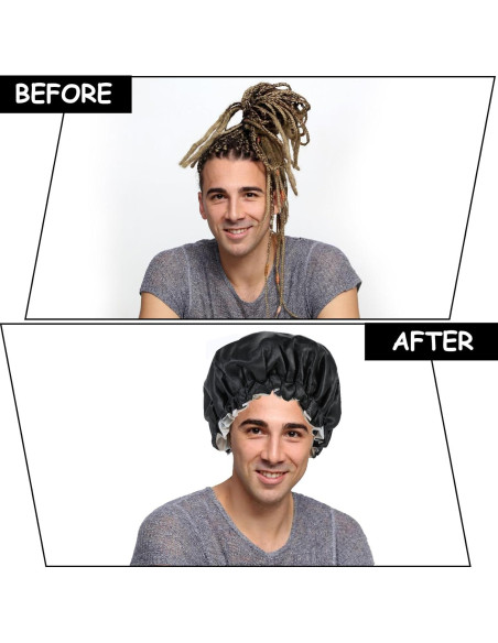 Gorro de Ducha Impermeable Abeillo de Satén Negro Ajustable