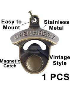 Abrebotellas de bronce antiguo HAIICEN montado en pared magnético 2