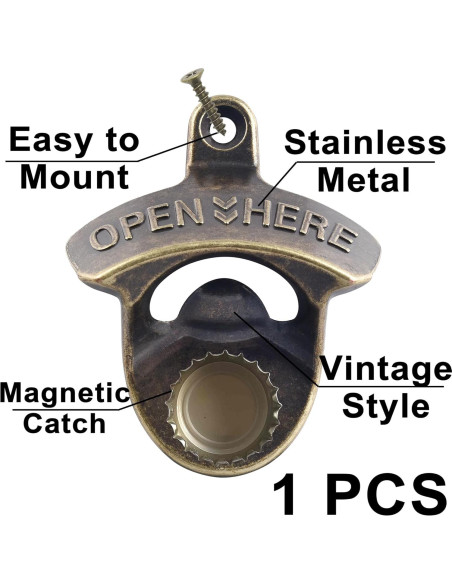 Abrebotellas de bronce antiguo HAIICEN montado en pared magnético