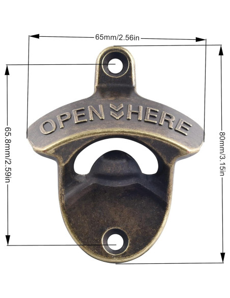 Abrebotellas de bronce antiguo HAIICEN montado en pared magnético