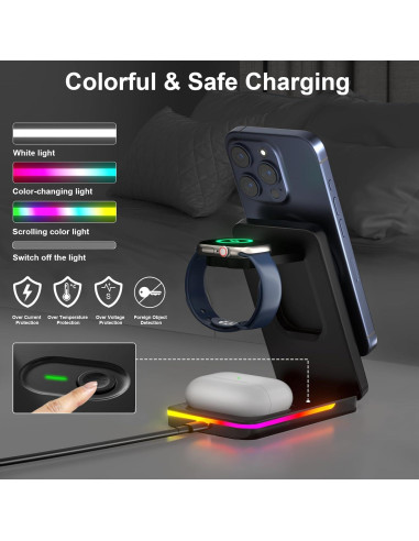 Estación de Carga Inalámbrica 3 en 1 Aukvite para iPhone 16/15/14/13/12
