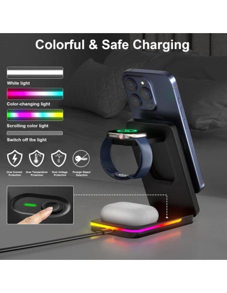 Estación de Carga Inalámbrica 3 en 1 Aukvite para iPhone 16/15/14/13/12