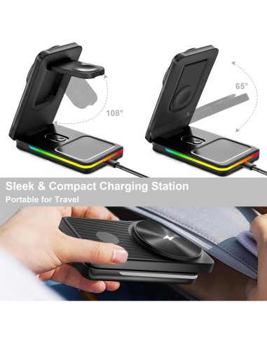 Estación de Carga Inalámbrica 3 en 1 Aukvite para iPhone 16/15/14/13/12