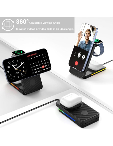 Estación de Carga Inalámbrica 3 en 1 Aukvite para iPhone 16/15/14/13/12