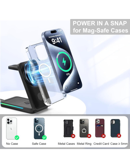 Estación de Carga Inalámbrica 3 en 1 Aukvite para iPhone 16/15/14/13/12