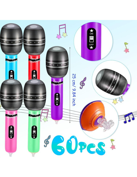 60 Piezas Micrófonos Inflables Zhanmai 25 cm Colores Variados