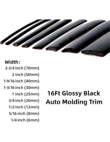 Moldura de Automóvil NANSH 16Ft Negra Brillante 12mm Universal