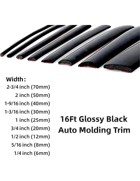 Moldura de Automóvil NANSH 16Ft Negra Brillante 12mm Universal