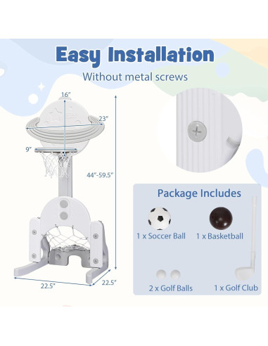 Aro de Baloncesto AKUSTIK 3 en 1 para Niños Pequeños