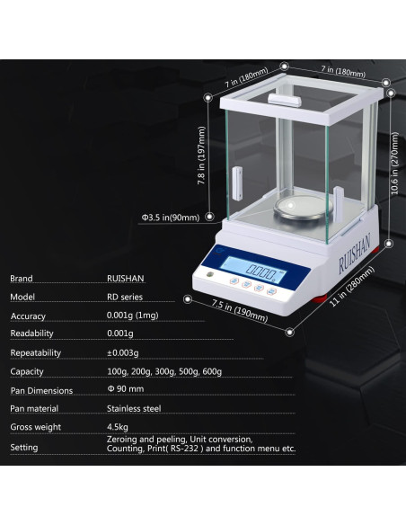 Balanza Electrónica Analítica RUISHAN 200g 0.001g Precisión