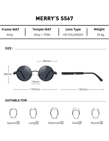 Gafas de sol góticas steampunk MERRY'S S567 para unisex