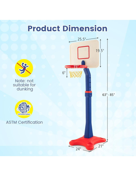 Aro de Baloncesto Ajustable Costzon para Niños 63-85 cm
