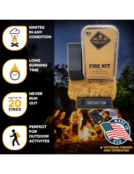 Kit de Fuego Fiber Light Mini - Iniciador de Fuego y Varilla Ferro