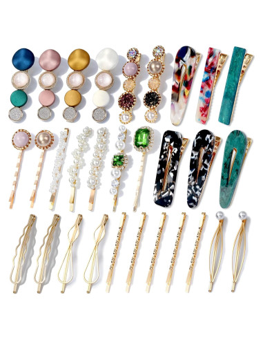 30 Pinzas de Resina Acrílica Cridoz para Cabello con Clips de Perlas