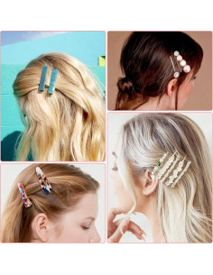 30 Pinzas de Resina Acrílica Cridoz para Cabello con Clips de Perlas 2