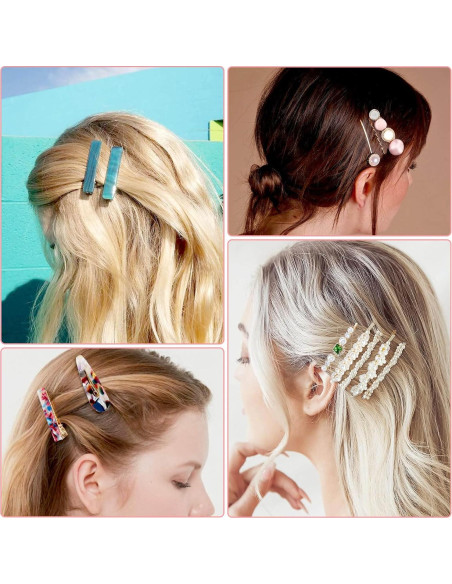 30 Pinzas de Resina Acrílica Cridoz para Cabello con Clips de Perlas