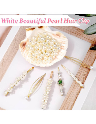30 Pinzas de Resina Acrílica Cridoz para Cabello con Clips de Perlas